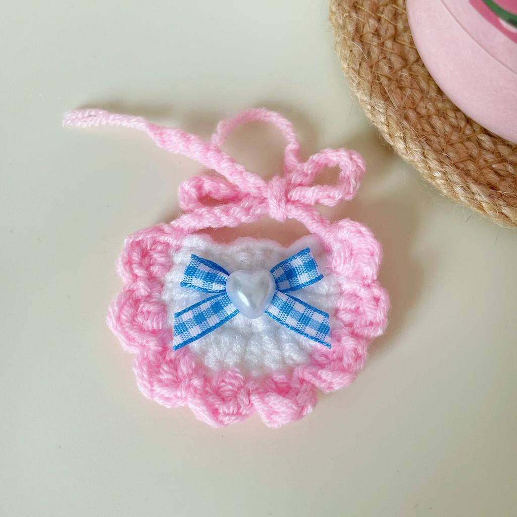 Peanut & Penguin Pattern Hand‑Crocheted Mini Pet Bib Cute Cartoon Saliva Towel for Kittens Small Dogs