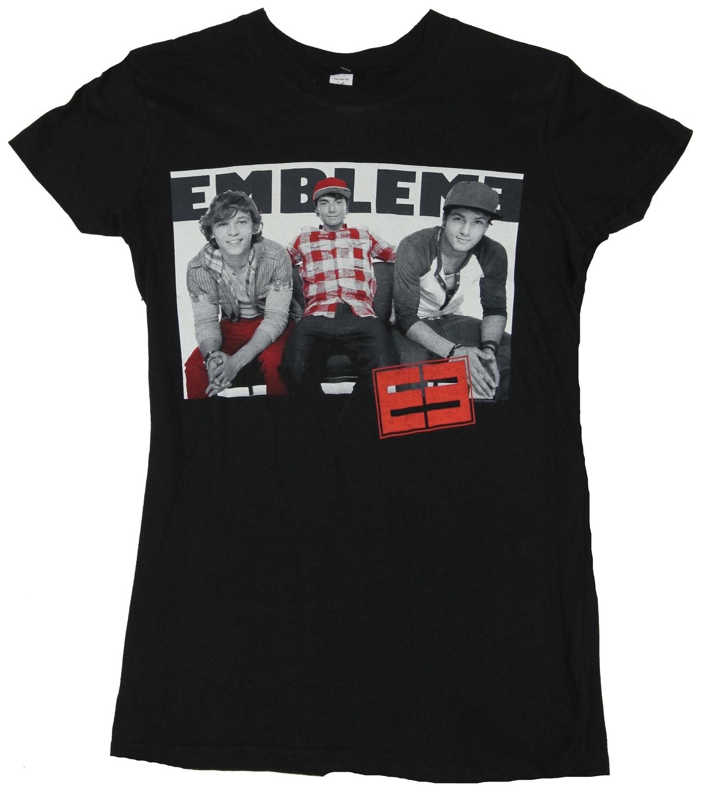 Emblem Girls Juniors T-Shirt - Black White And Red Photo Pic XXL