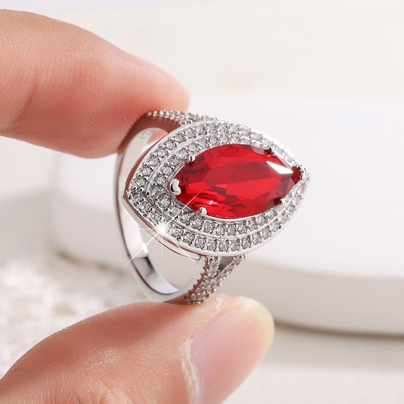 

Luxury Red Zircon Marquise-Cut With Full Diamond Ring 925 Silver Plated Elegant Jewelry Party Birthday Gift for Women 10