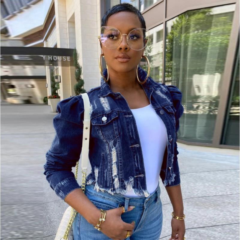 Womens Relaxed Fit Denim Jacket Short Cropped Long Sleeve Distressed Washed Jean Coat 2026