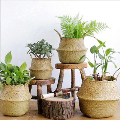 Cesto portaoggetti in erba marina, vaso per piante, pieghevole, per vivaio, borsa per il bucato, decorazione per la stanza