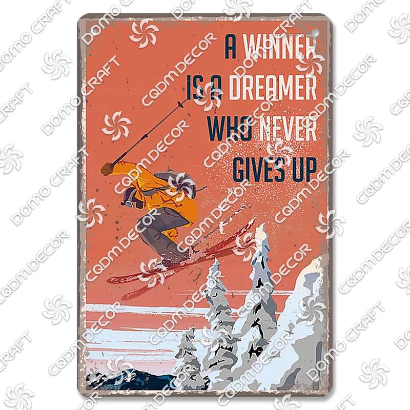 Ski Poster Metall Blechschilder Skipiste Schlitten Winter Skifahren Sport Metallplatte Vintage Wanddeko Geschäft Ski Club Wohnzimmer Zuhause