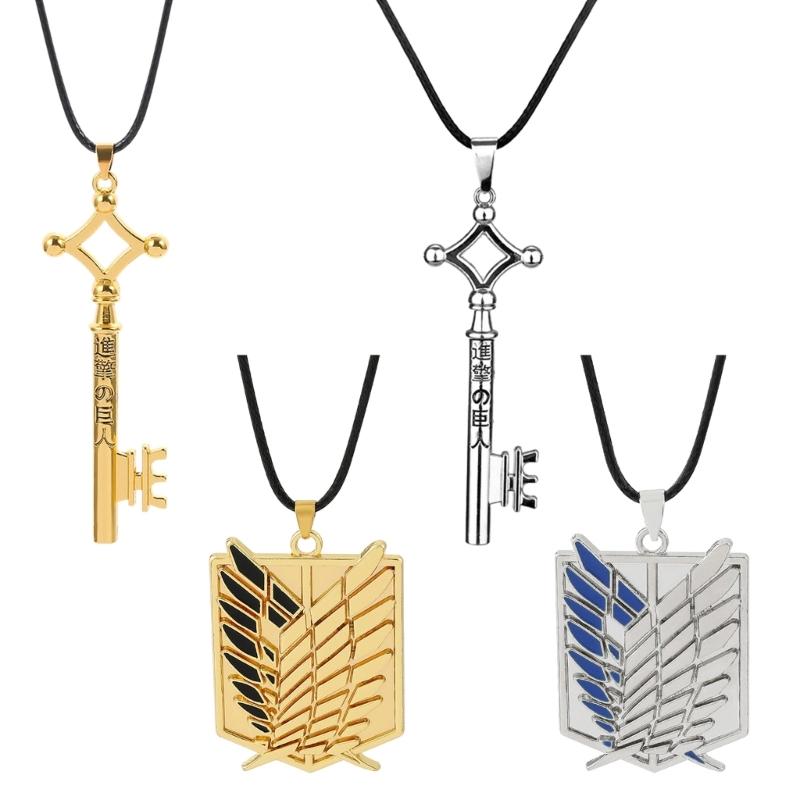 Vintage Key Crown Necklace Shingeki No Kyojin Pendant Neckchain Retro Anime Cosplay Jewelry Versatile Choker for Men