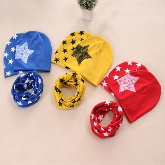 3 Stück Sternmuster Mützen Schal Set Herbst Winter Häkeln Baby Kleinkind Mütze
