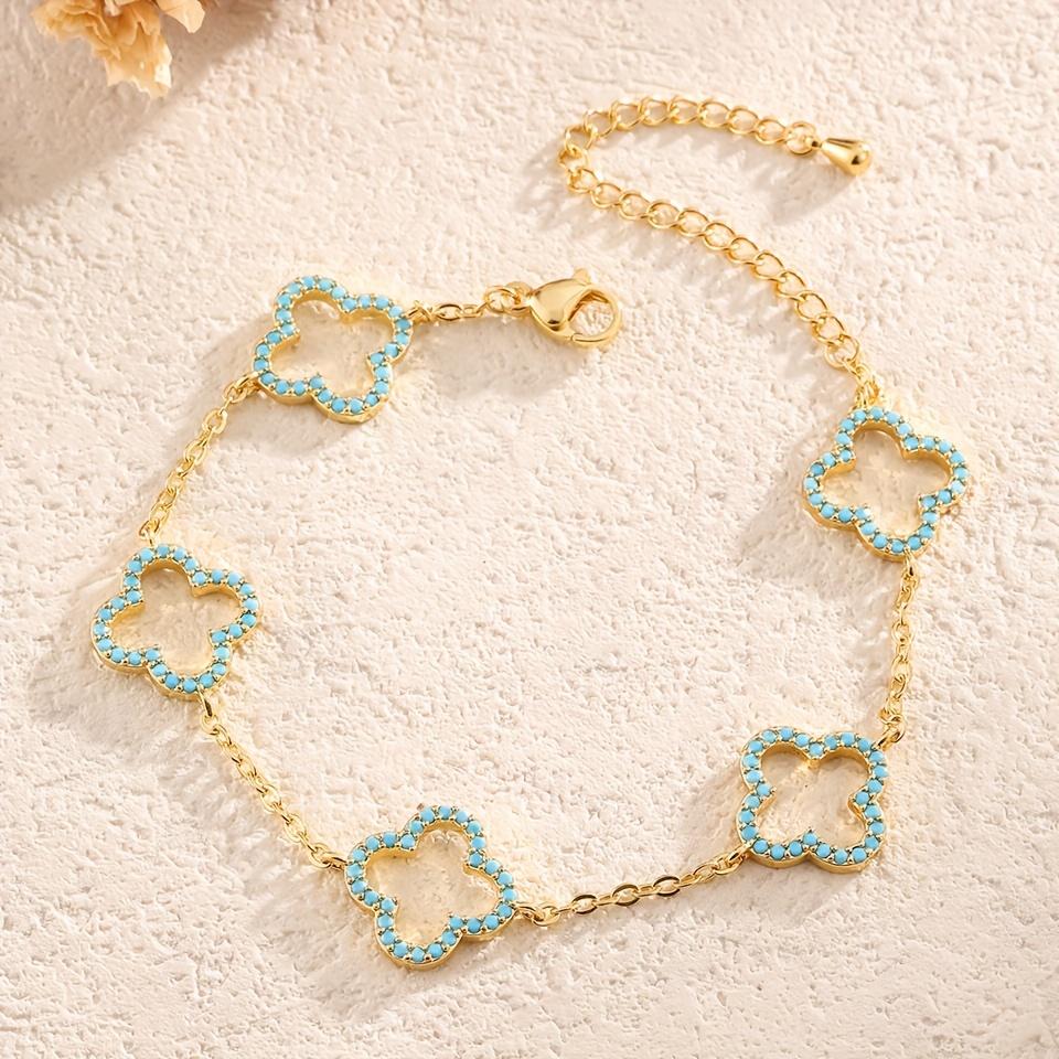 Women's Elegant Luxury Hollow Four-Leaf Flower Bracelet, French Style Jewelry Suitable for Daily Wear and Layering