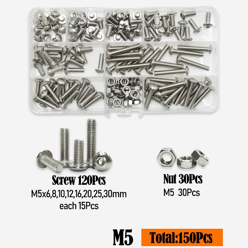 Round Pan Head Hexagon Socket Screw M2 M3 M4 M5 M6 A2 304 Stainless Steel Hex Mushroom Button Head Allen Bolt Nut for Motorcycle