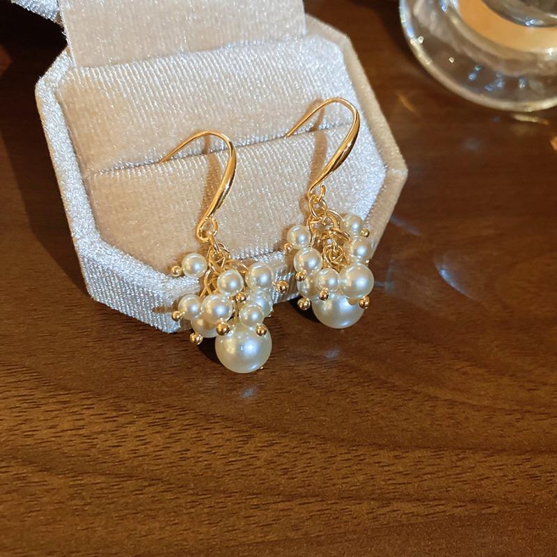 French retro pearl beaded earrings necklace bracelet set light luxury high sense fashion temperament princess style jewelry