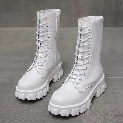 Botas de Invierno de Cuero con Cordones y Suela Gruesa para Mujer Casual Moda Cálido Zapatos Grandes Zapatos De Mujer En Oferta Con Envío Gratis