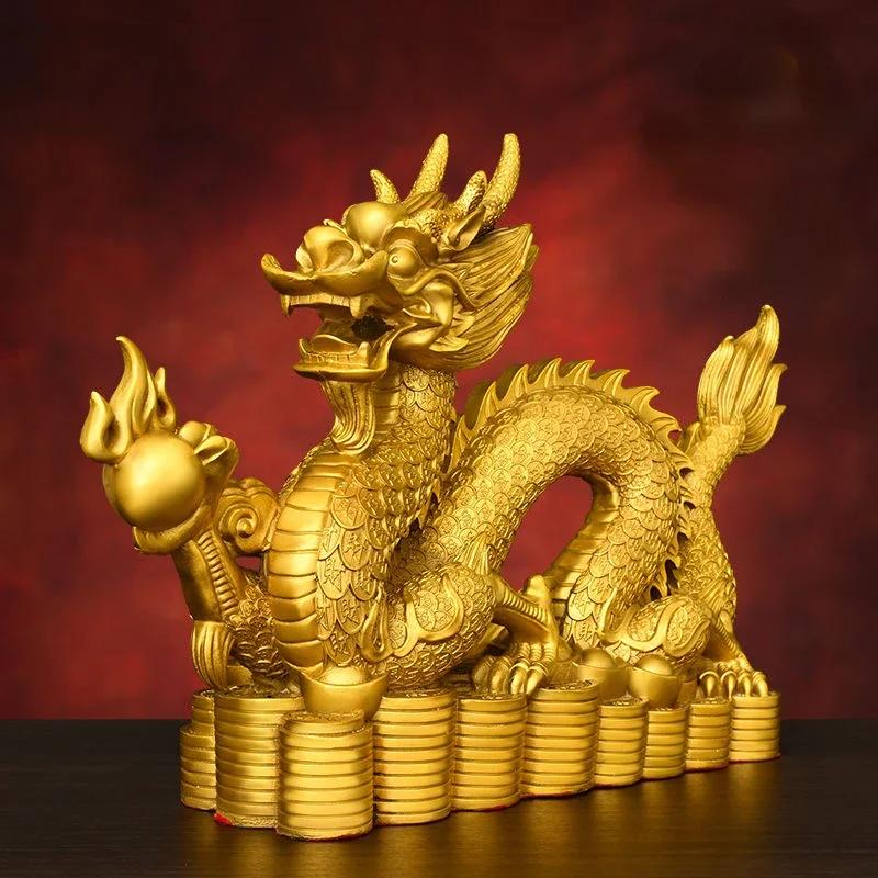 Brass Copper Dragon Ornament Hanlong Five-clawed Hundred Wealth Home Living Room Decor