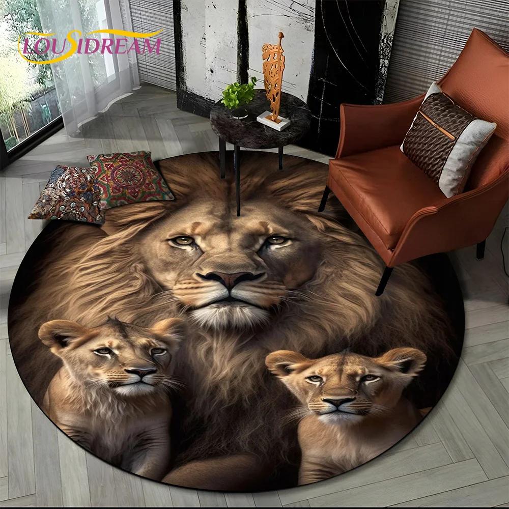Beast Tiger Lion Leopard Animal Wildlife Cartoon Round Carpet Rug for Living Room Bedroom Child Decor,Pet Area Rug Non-slip Mat