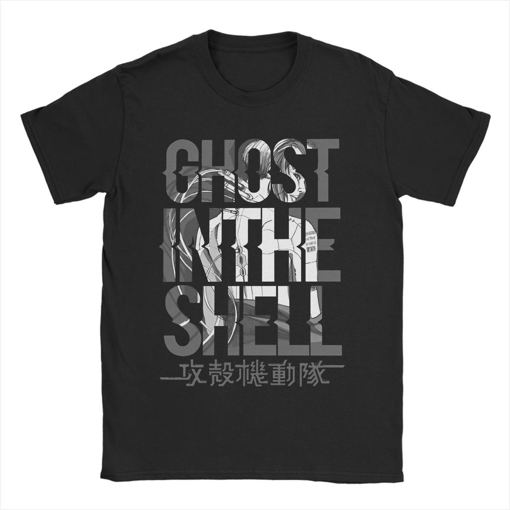 2026 Summer Ghost In the Shell Major & Japanese Text Print T-Shirt Oversized Black Streetwear Cotton Tee Anime Sci-Fi Aesthetic