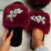 Autumn and winter new long-haired dopamine color bright diamond texture flower large size fluffy slippers