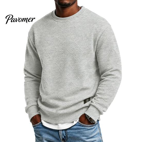 Long Sleeve Textured Tops Men Crewneck Sweatshirt, Soild Color Geometric Texture Casual Light Luxury Rhombus Embossed Sweatshirt Loose Fit Pullover S