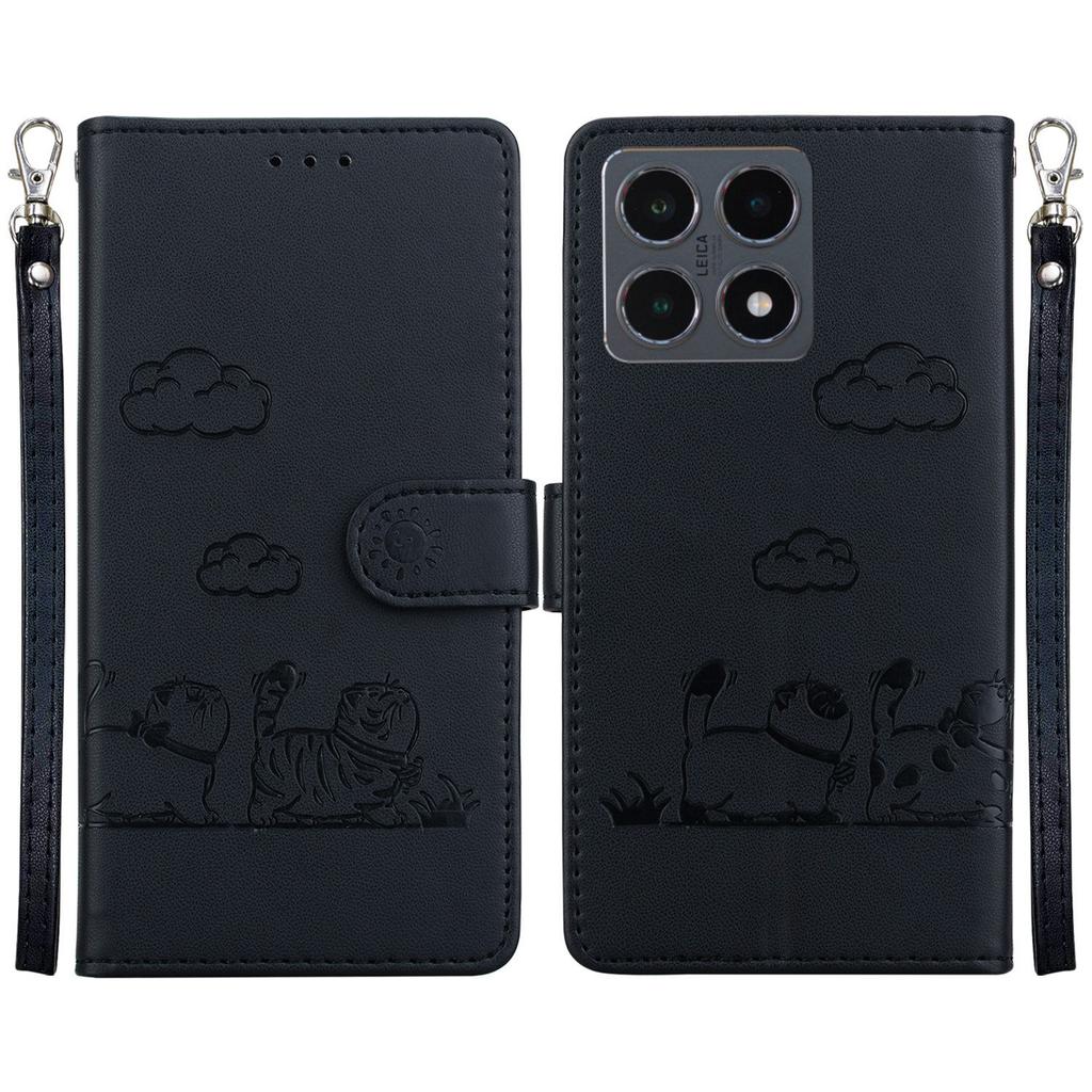 For Xiaomi 15T Case RFID Blocking Kitten Pattern TPU+PU Leather Phone Cover with Wrist Strap