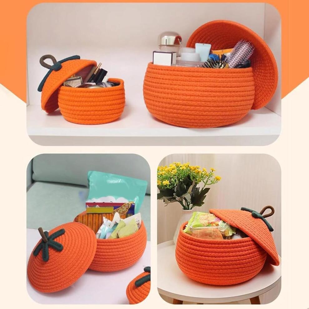 Pumpkin Basket Halloween Woven Storage Basket With Lid Rope Basket For Kids Candy Seasonal Home Organisation
