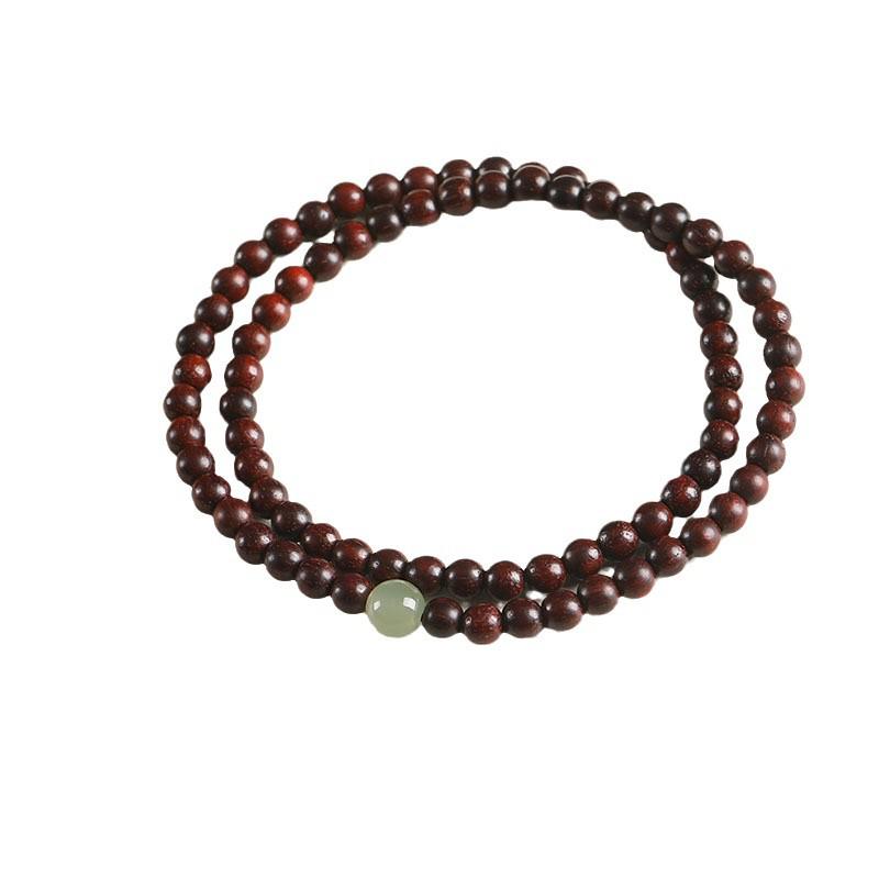 Chinese Small-Leaf Rosewood Beaded Double-Loop Unisex Stackable Bracelet