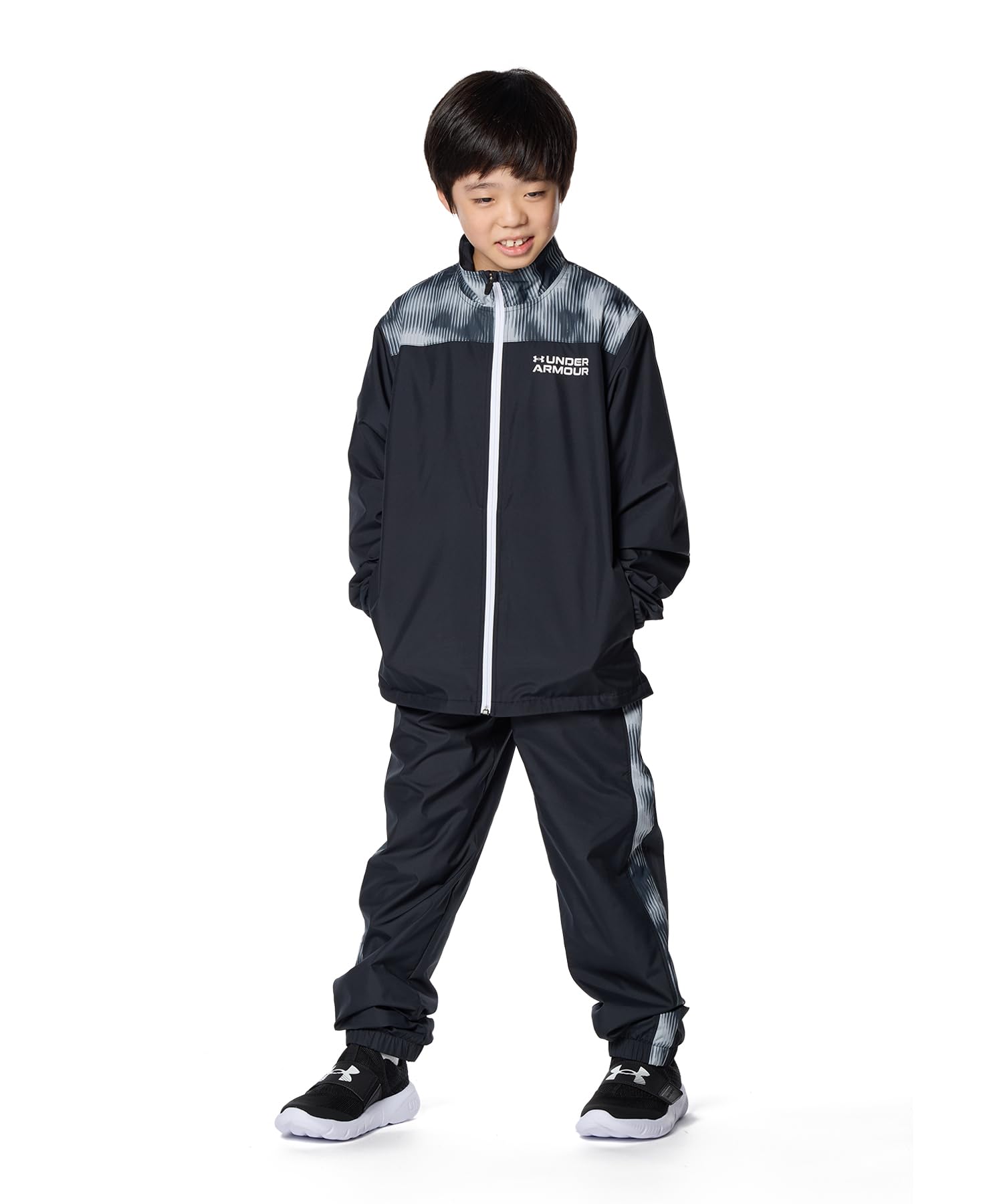 

UA TRICOT PRINT WOVEN FULL ZIP JACKET Black Black White YSM [Under Armour]