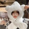 Winter plush hat, scarf, integrated hat, cute bear pullover hat, women's outdoor cold protection and warm ear protection two-piece set