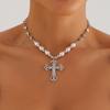 Retro Diamond-encrusted Cross Necklace, Handmade Beaded Splicing Necklace, New In the Season