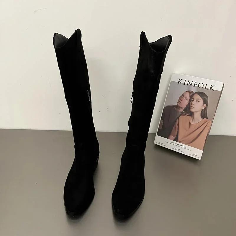 Fashion Women's Long Boots Elegant With Low Heels Winter 2024 Autumn Ladies Knee High Shaft Shoes On Offer Demi-season Spring Boot Work