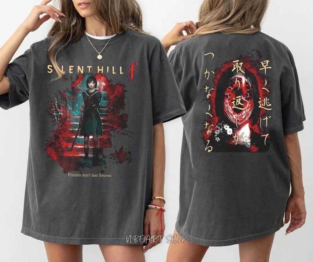 Koszulka Comfort Colors Silent Hill F Oversize Gra Horrorowa Koszulka Vintage Japoński Graficzny T-shirt Straszny Survival Estetyka Top