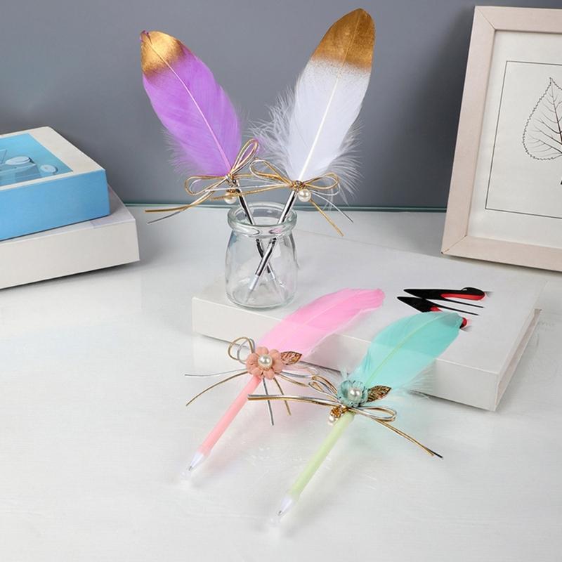 Antiqued Feather Ballpoint Pen Multipurpose Feathered Signing Pen for Student Adult Daily Writing Note Taking Journaling