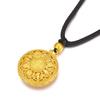 Vietnamese Sand Gold Eight Treasures Lotus Pendant Necklace - Brass, Gold Plated, Ancient Fu Character, Hollow Lotus Compass Design.