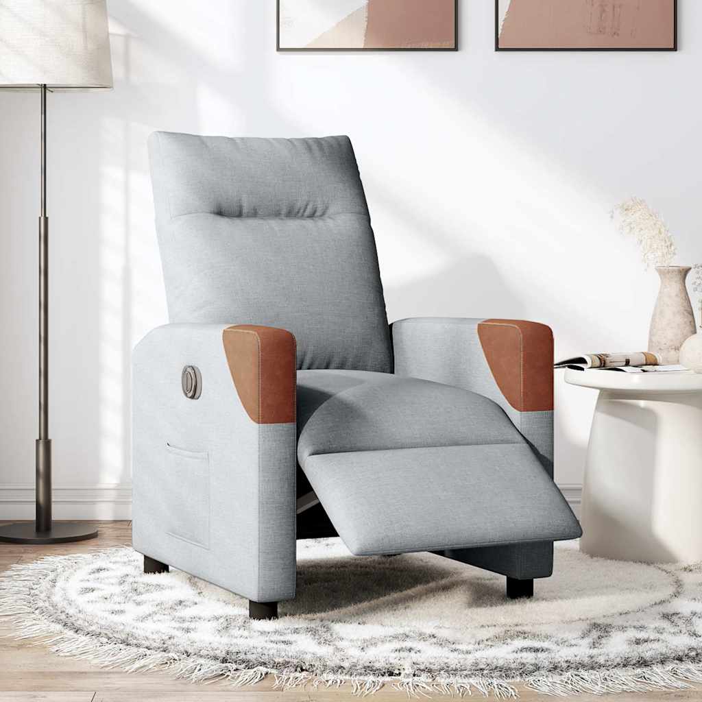 Electric Reclining Armchair, Light Grey, Upholstered In Fabric