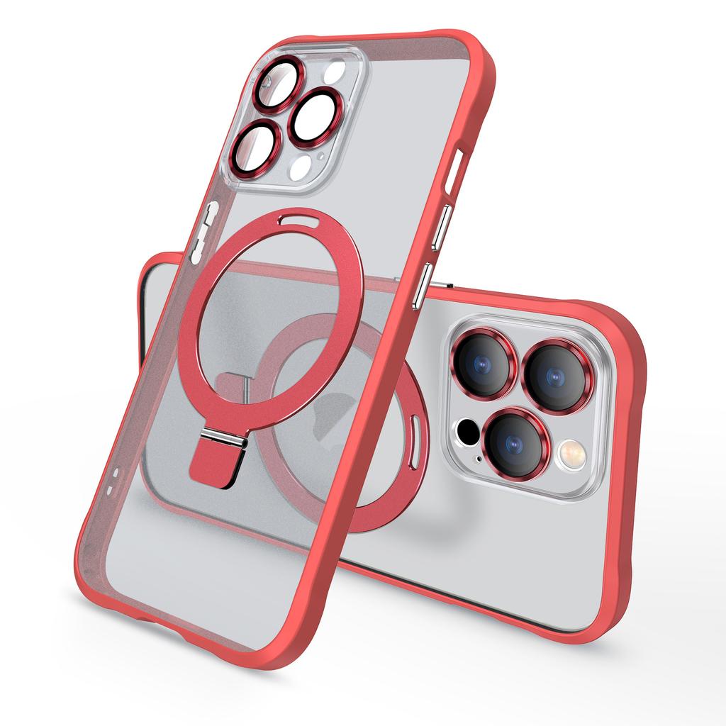 Applicable to Apple 14 magnetic suction bracket mobile phone case iPhone13Promax with lens film matte fulcrum protective case