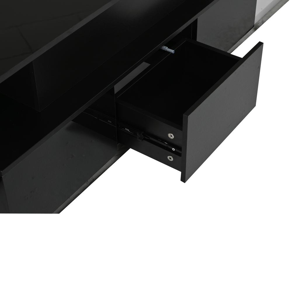 100*50*40cm Hebbbarer Couchtisch mit 4 Schubladen, Hochglanz Beistelltisch mit LED, Wohnzimmertisch mit verstecktem Stauraum, Schwarz, MDF