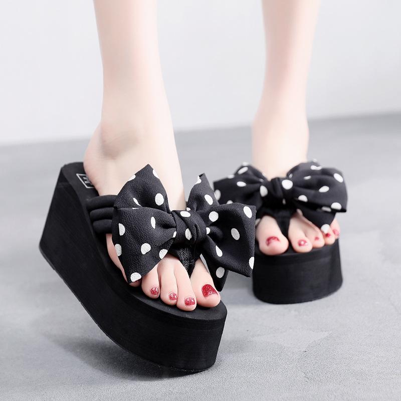 

Fashion Summer Slippers Women Wedges Sandals Super High Heels Ladies Fashion Flip Flops Cute Bowknot Female Party Shoes Plus Size Slides 35(Fit 22cm)
