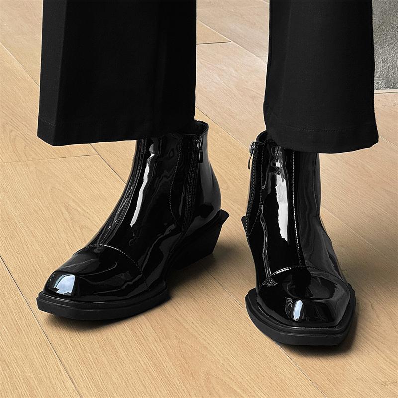 Fashion Lacquer Black men's boots Fashionable and personalized thick bottom style Trendy Party youth leather shoes plus size -46 Hot