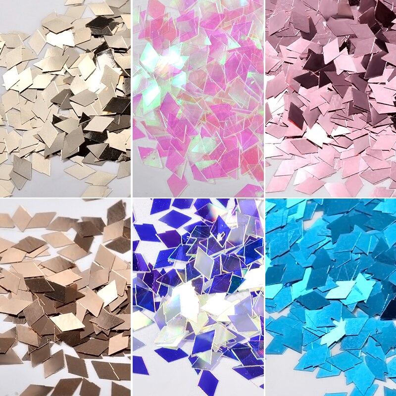 6 Pcs/set Laser Sparkling Diamond Nail Glitter Sequins Ultra-thin Rhombus Paillette Sticker Tips Dust Nail Art Decoration