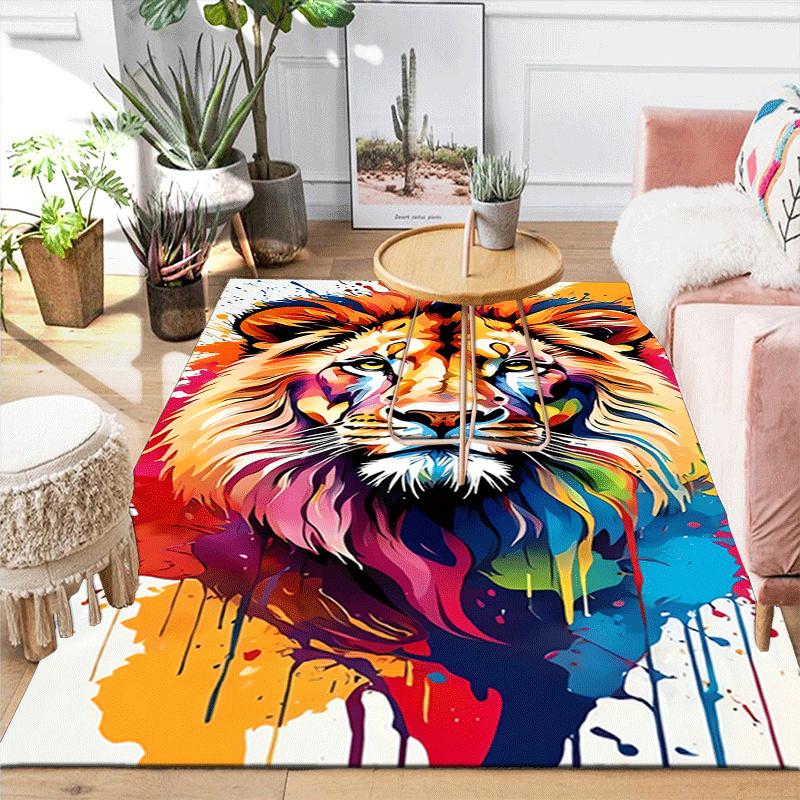 1pc Serious Lion Print Design Area Rug - Soft, Anti-Slip, and Durable Gaming Room Decor for Bedroom
