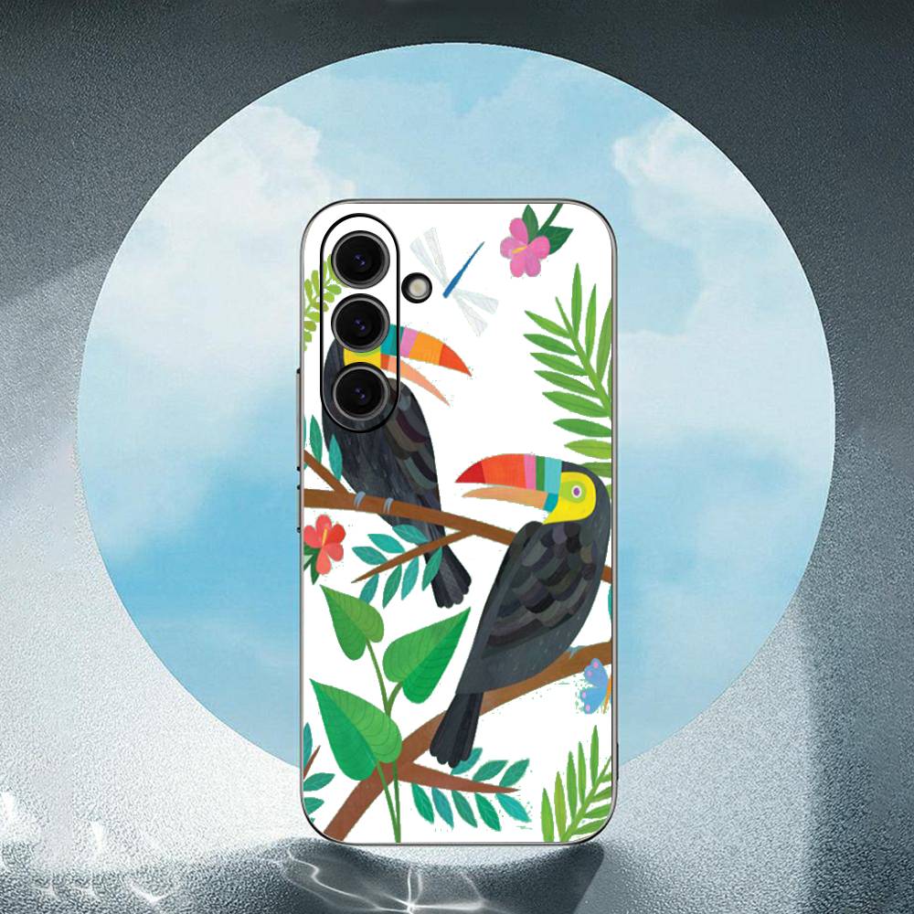 Cartoon Parrot Luxury Black Phone Case For Samsung Galaxy S23 S24 S25 Ultra S22 Plus S21