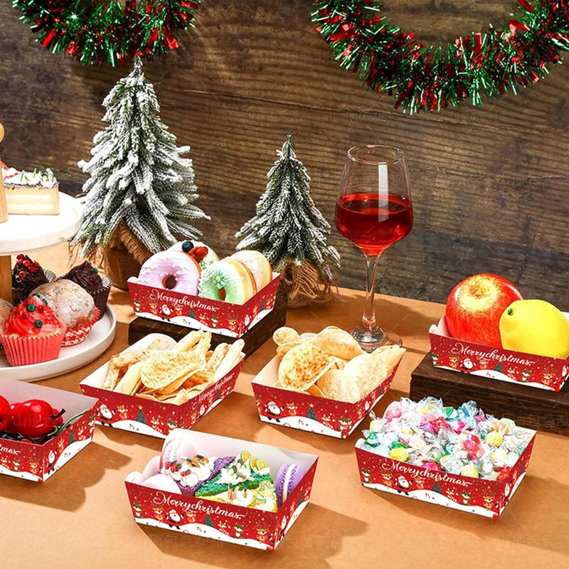 Weihnachten Papier Lebensmitteltablett Weihnachten Papier Lebensmittel Serviertablett Snack Süßigkeiten Behälter Servierschalen für Restaurant Küche Picknick