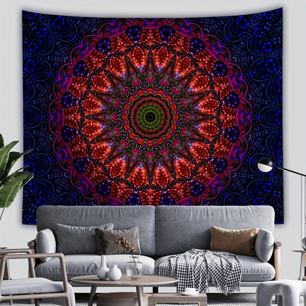 Psychedelic Mandala Tapestry With Vibrant Colors And Intricate Patterns, Perfect For Adding A Trippy And Bohemian Touch To Any