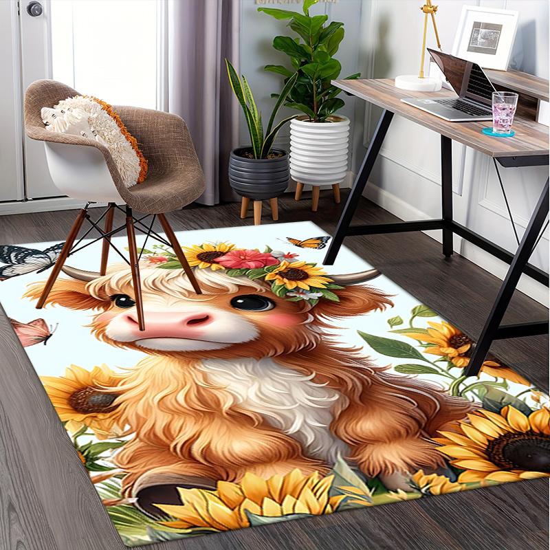 Floral Chair Mat: Office Carpet with Sunflowers and Butterflies Large Rug for Home Decor, Sofa Cover, Gift Idea for Any Room