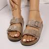 Мода Плюс Размер 2025 Лето Женские Шлепанцы с Открытым Носком Пряжка Круглый Носок Платформа Плоская с Сандалиями для Повседневной Носки на Улице Шлепанцы