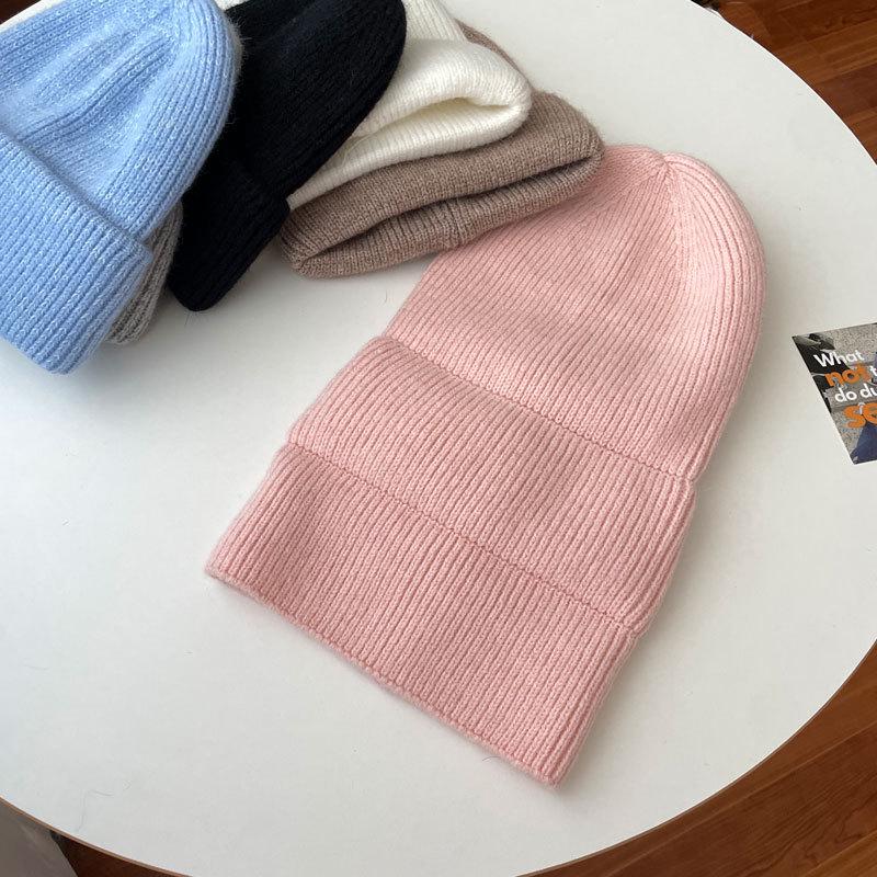 Korean Style Rabbit Fur Blend Knitted Hat – Stylish, Loose-Fit, Large Head Circumference, Warm Wool for Autumn & Winter.