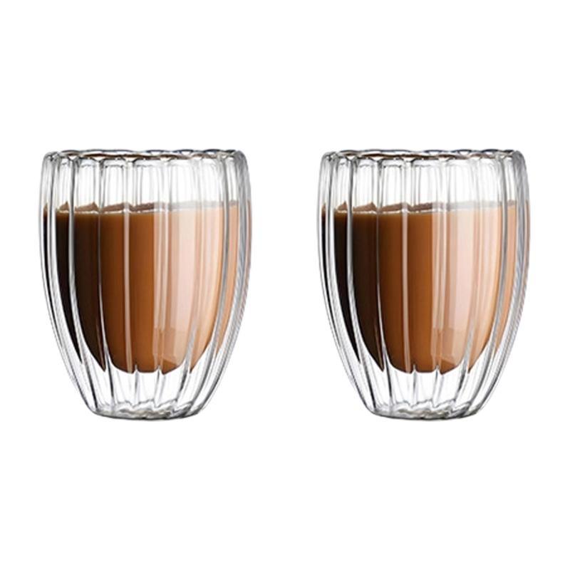 652F Pack of 2 High Borosilicate Double Wall Glass Cup Heat Resistant Insulated Design Mug for Office and Home Use