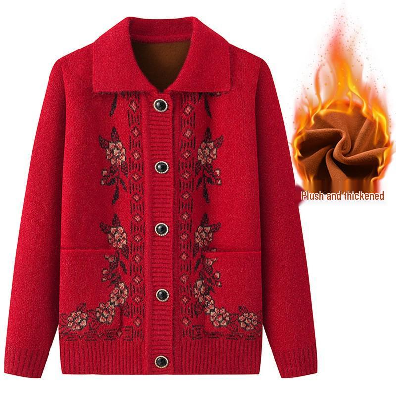Cardigan a maglia autunnale/invernale da donna anziana