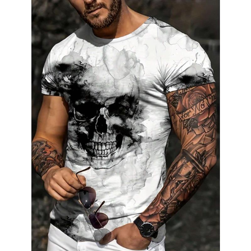 Summer Round Neck 3D Skull Print Top Fashionable Casual Short Sleeved Men's T-shirts