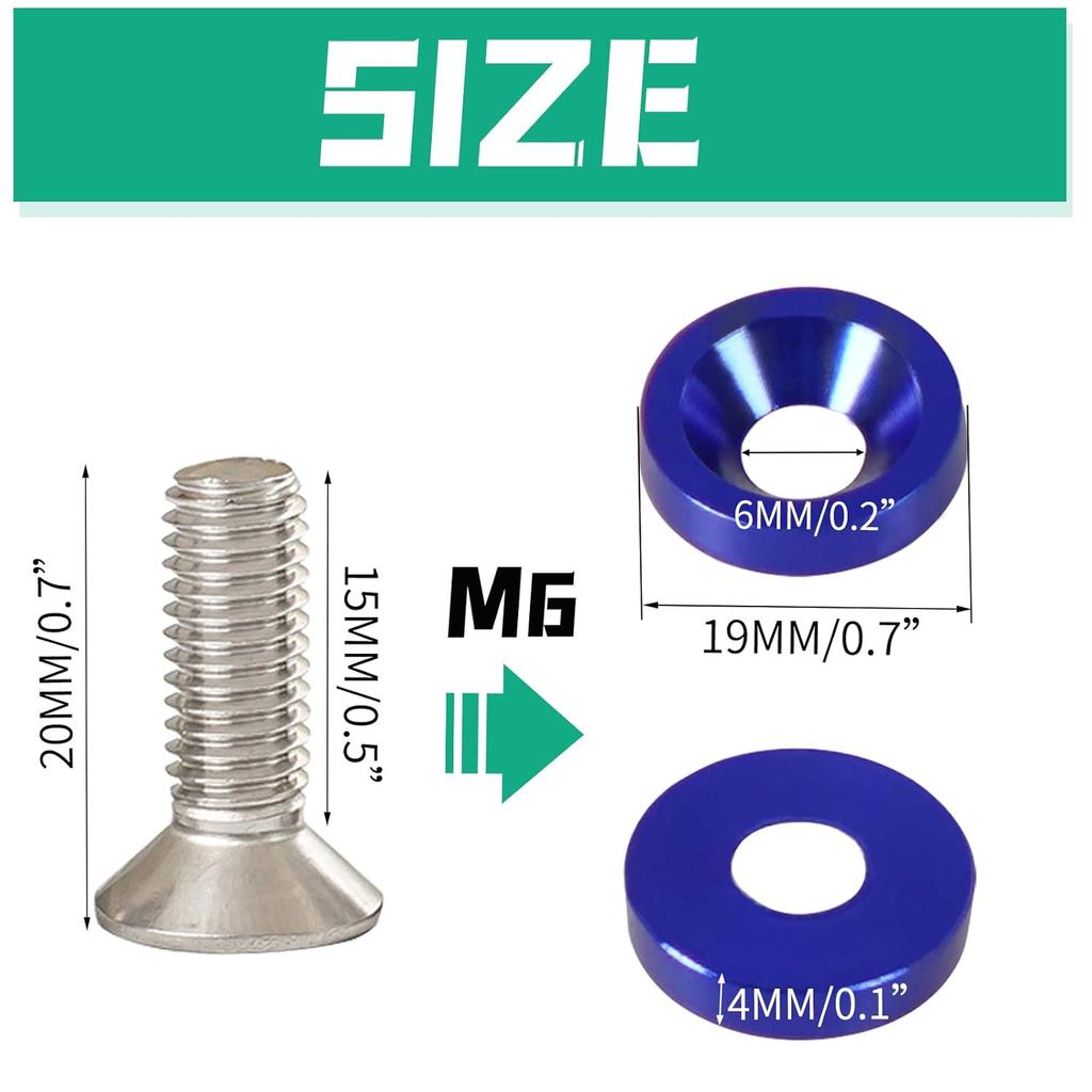 YESHMA 30 Pcs Bumper Fender Washers M6X20Mm With Bolts, Engine Bay Dress Up Fastener Kit Aluminum For Headlights Trunk License Plate Frame (Blue)