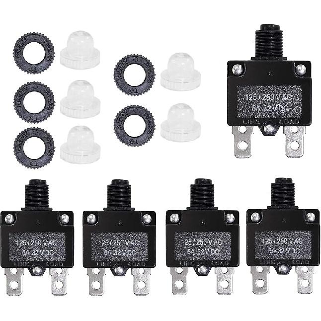 5PCS 5,10,15,20,30Amp Circuit Breakers With Manual Reset 32VDC,AC125-250V With Quick Connect Terminals