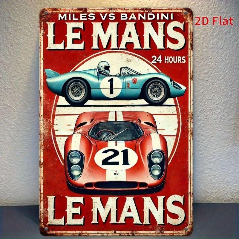 Racing Car Retro Style Metal Decorative Painting for Garage Room Decor