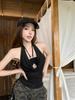 L3326# Women's Double-Layer Halter Cowl Neck Cami - 2025 Summer Backless Strapless Design