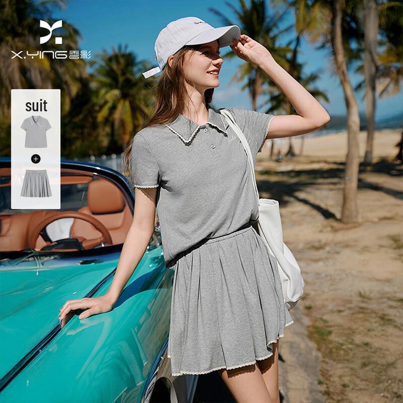 Xiangying Women s Polo T-shirt & Pleated Skirt Set S