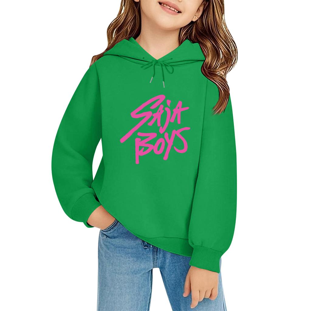 Kids' Long Sleeve Loose Pullover Letter Print Drawstring Hooded Sweatshirt