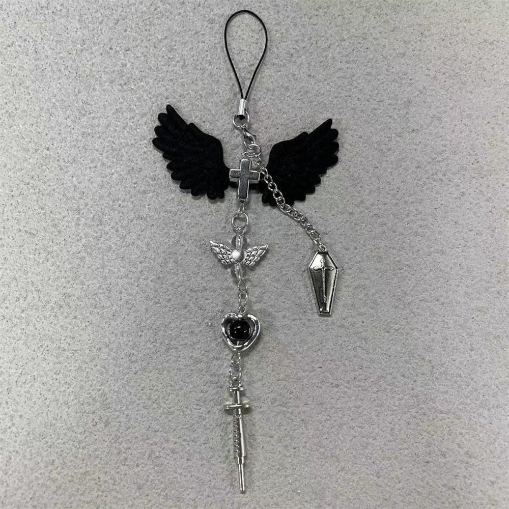Beads Black Wing Cross Charms Creative Beaded Phone Chain Cellphone Decoration Daily Use